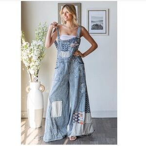 ☀️Oli and Hali “Memphis” Oli & Hali Loose Fit Patchwork Overalls in Tencel SR64